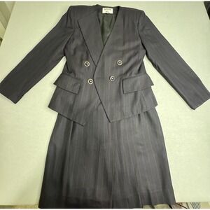 Kasper ASL Womens Skirt Suit Set Pinstripe Double Breasted Size 8 Career Blazer
